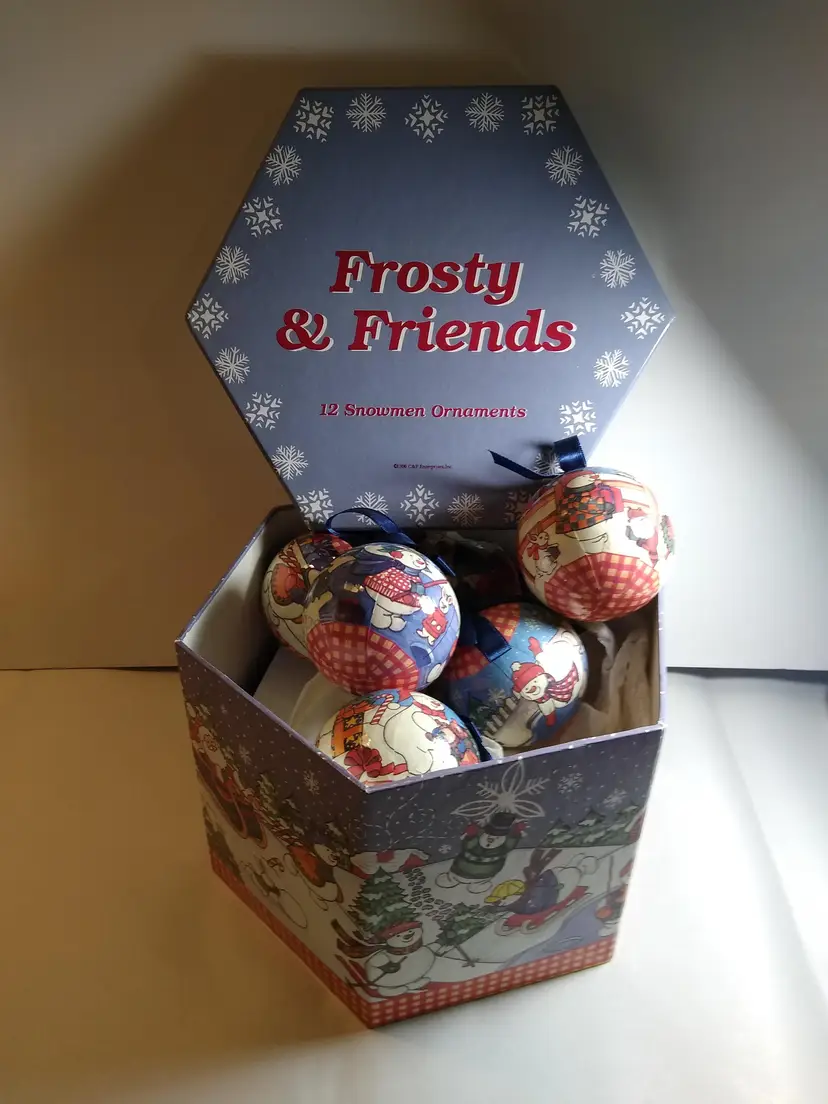 Frosty & Friends 12 Anthropomorphic Snowman Christmas Tree Ornaments 1996