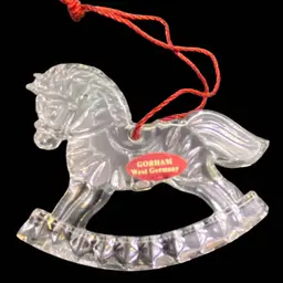 Vintage Gorham Lead Crystal Holiday Rocking Horse Christmas Ornament - 1988