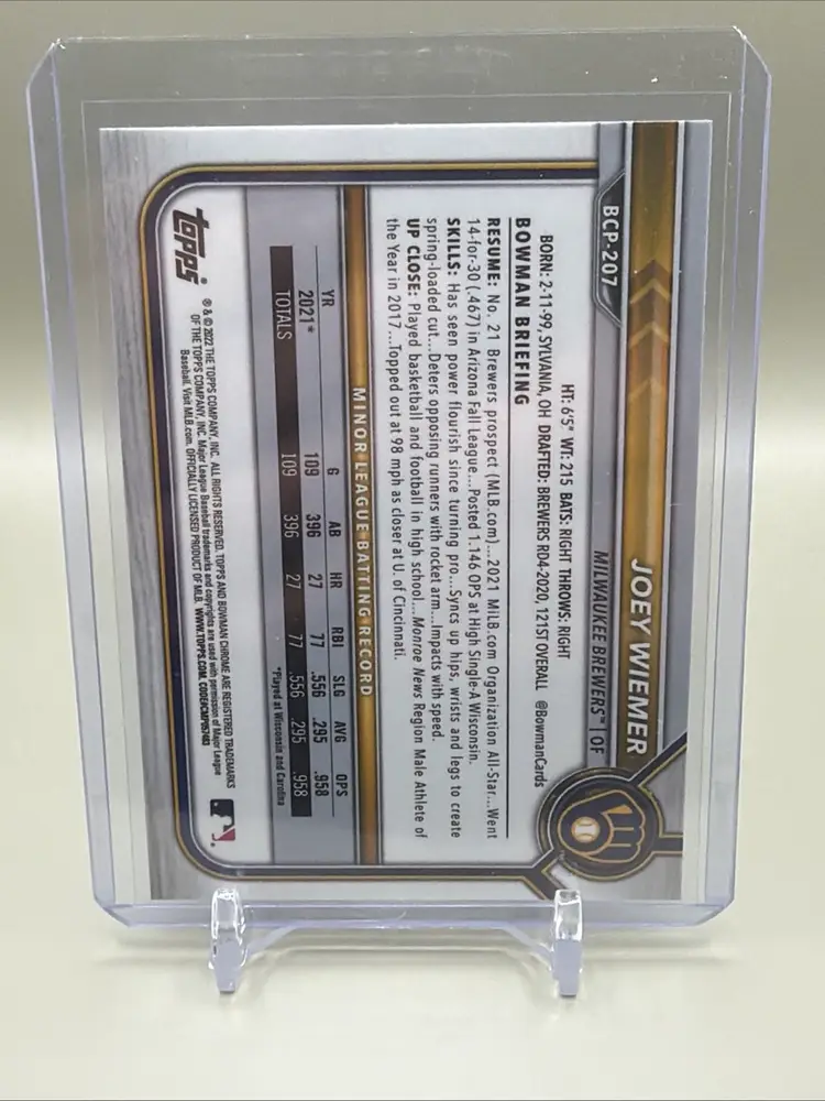 Joey Wiemer 2022 Bowman Chrome Sapphire 1st Bowman