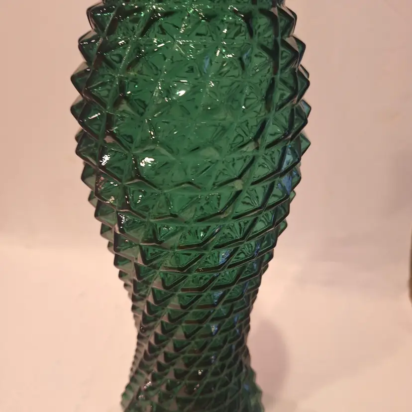 Empoli Emerald Green Diamond Quilt Pattern Vintage Glass Decanter