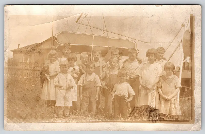 Postcard RPPC Group Photo of Children with Dogs Outside Real Photo - 8863