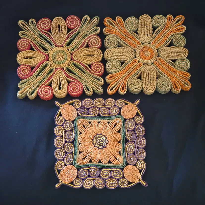 Woven Raffia Trivets Multicolor Pot Holders Set of 3 Unbranded Assorted Designs Vintage