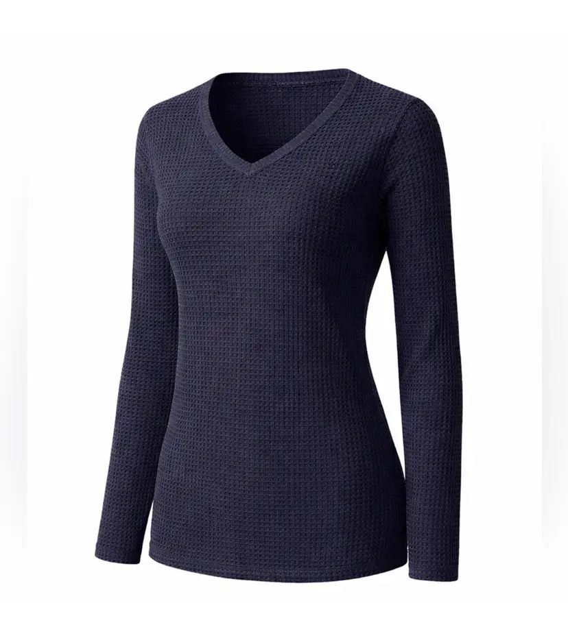 West Loop Women's Lounge Shirt Waffle Knit Black Long Sleeve Size Large New
