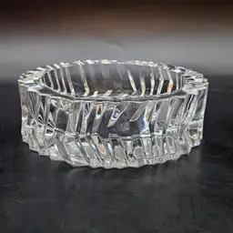 Clear Heavy Cut Crystal Glass Ashtray Trinket Bowl Chevron Zig-Zag Pattern