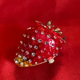 08. VTG Enamel/Stoned On Metal Strawberry Trinket Box