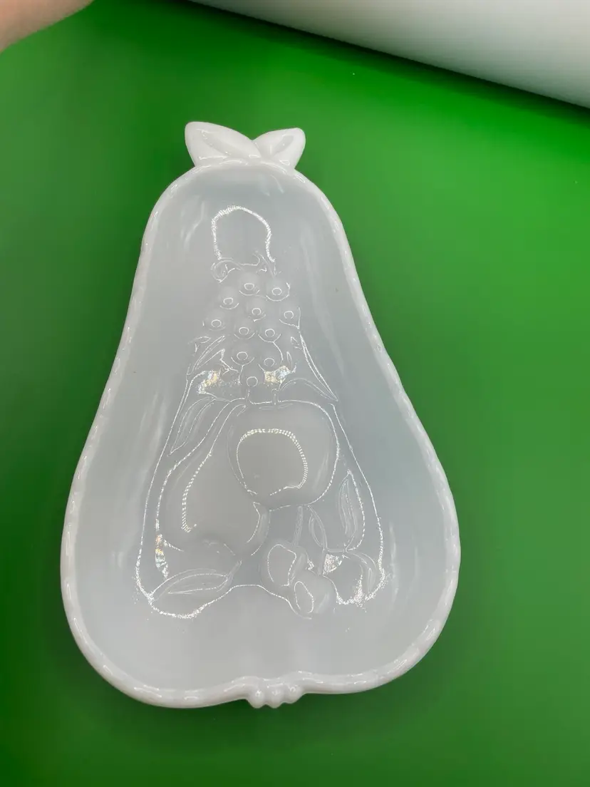 Pear Shaped Milk Glass Trinket Dish