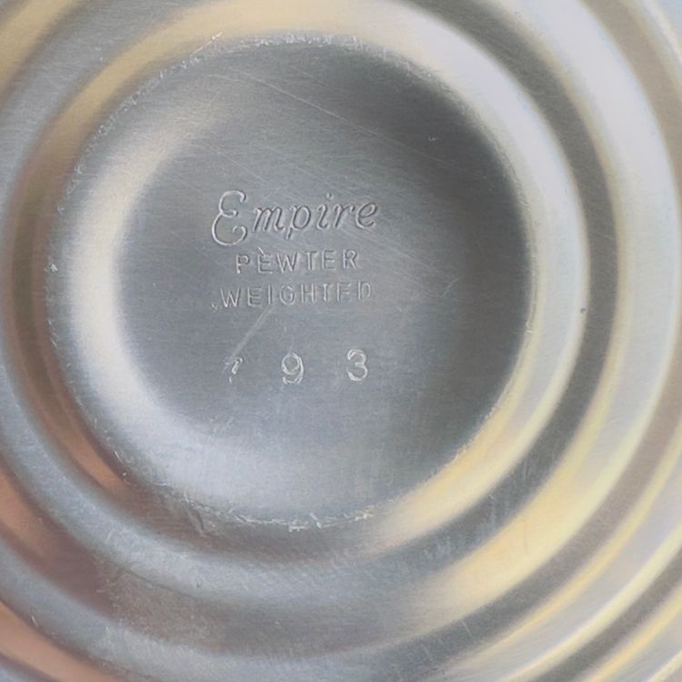 #1220 Vintage Empire Etched Clear Glass Weighted Pewter Bottom Base 11 Inch Tall #793, Single Flower Vase
