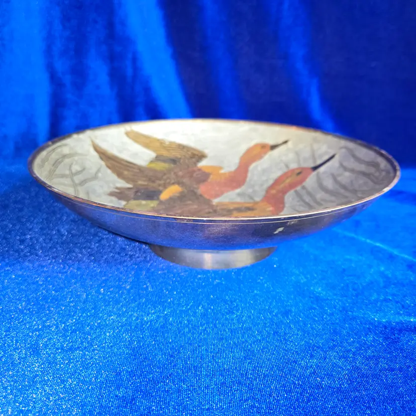 201  Solid Brass Bowl Enamel Inlay DUCKS VTG India
