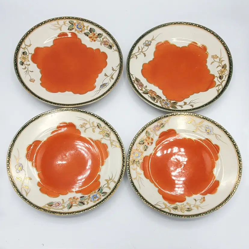 #034 - Vintage Hand-painted Lusterware Moriyama Mori-Machi Salad Plates, Set of 4