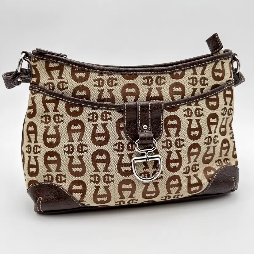 Etienne Aigner Signature Print Brown Handbag 12" x 7" x 3.5" B25