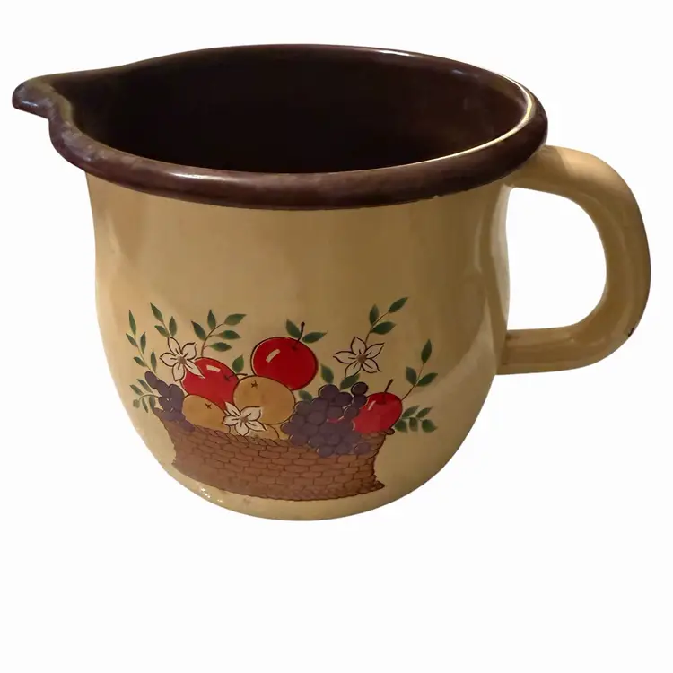 Vintage Enamel Creamer 1986 FTDA Metal Small Pitcher Cottage Farmhouse Floral