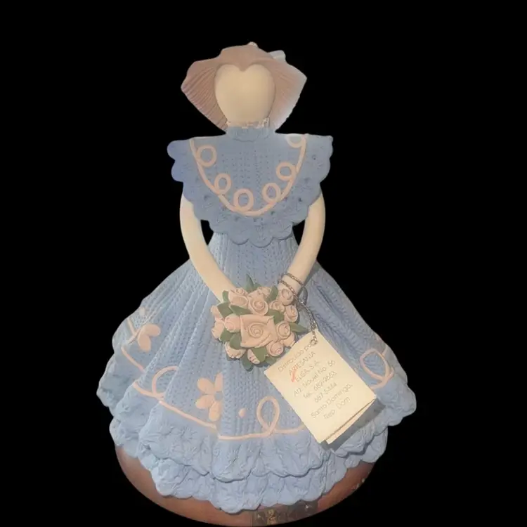Elsa Faceless Porcelan Figurine Girl Blue Floral Dress TAG One Kind VTG Santo Domingo 6” Tall