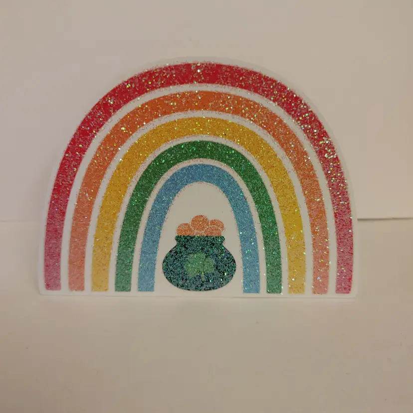 St Patrick's Day rainbow wood decor. New. 3.5 inches high.
