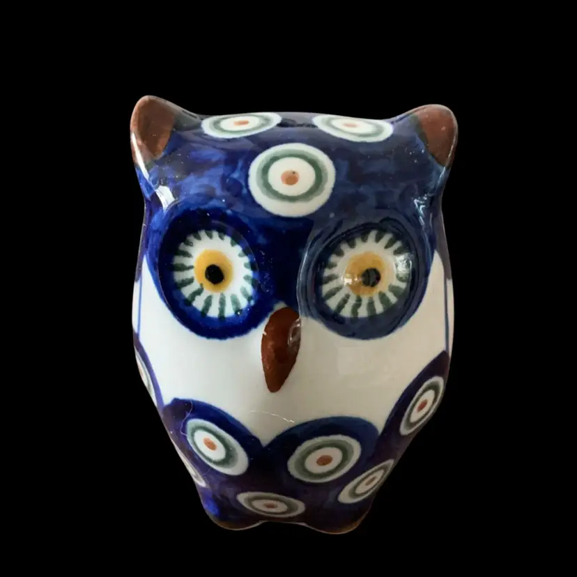 Polish Pottery Owl Figurine 3” X 2.5”