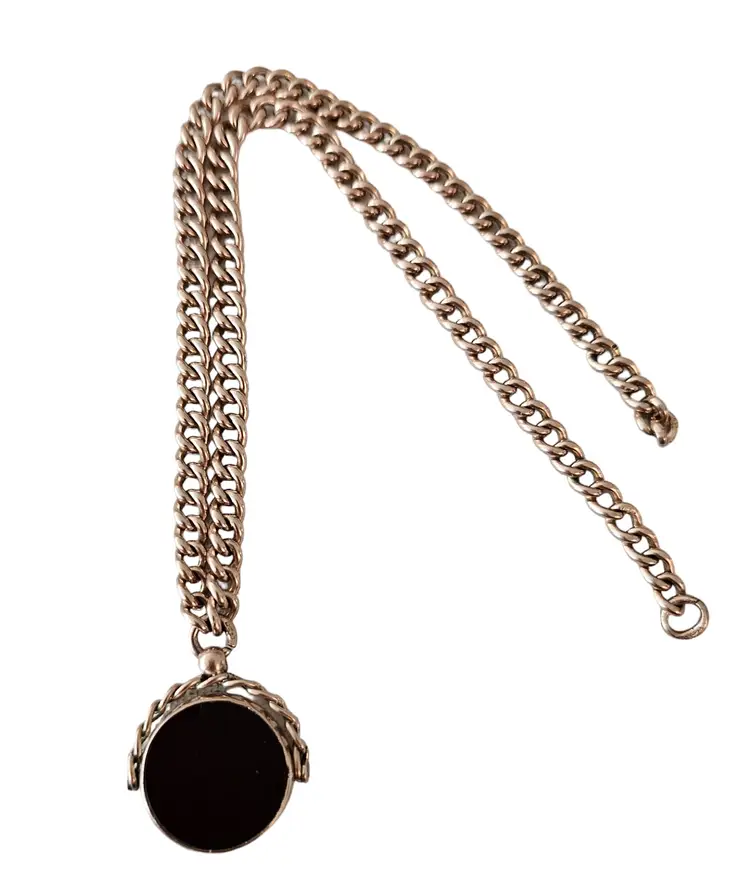 9K Yellow Gold Vintage Bloodstone Watch Fob Chain, Missing Clasps L79