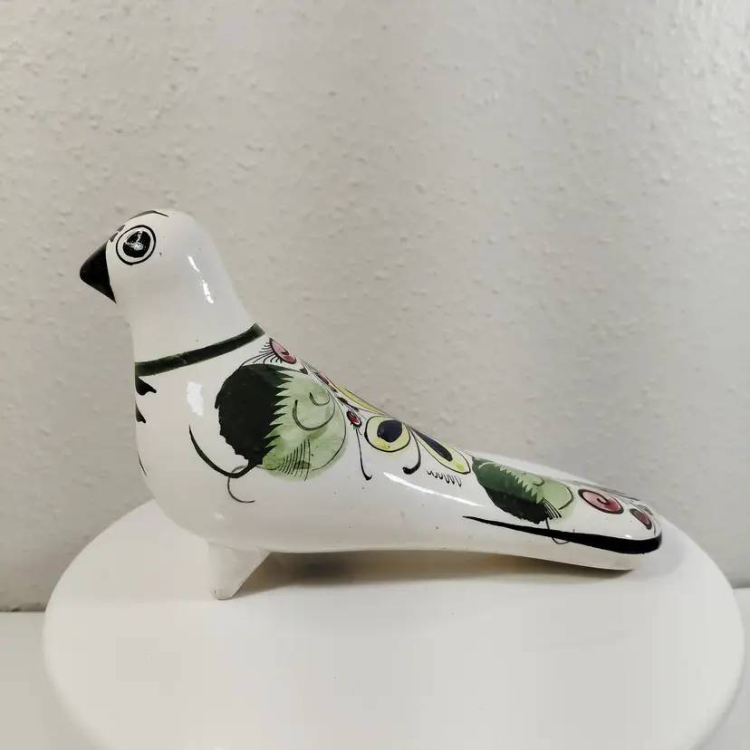 Vintage Tonala Mexican Pottery Painted Dove Bird Signed