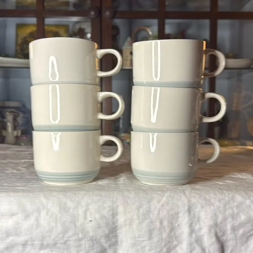 Set Of Six Vintage Blue Banded Genuine Stoneware Japan Mugs