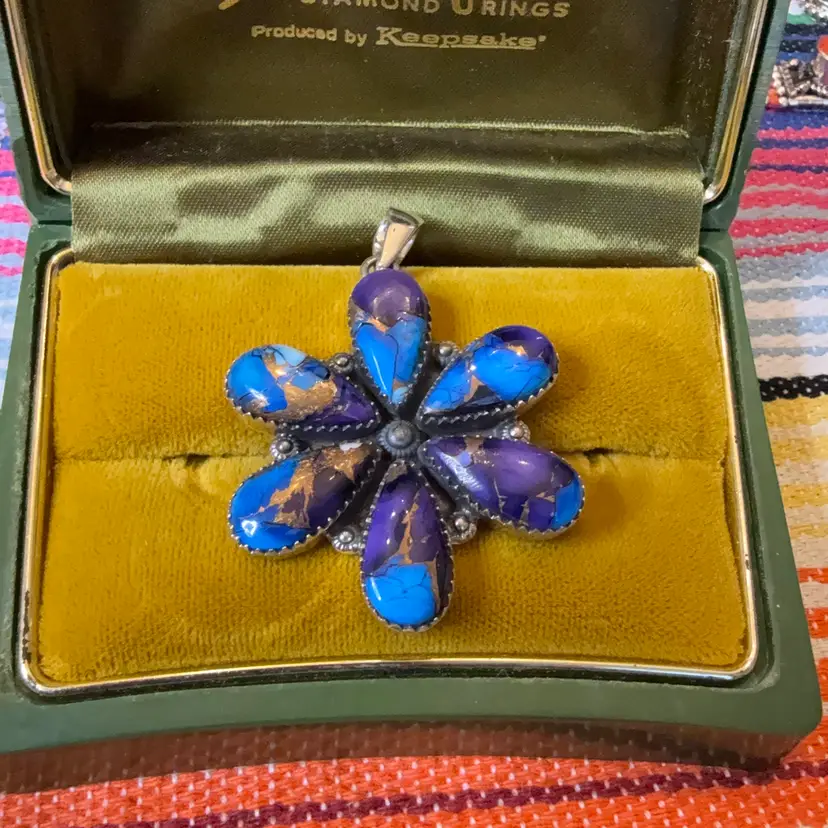 Sterling Blue Purple Dahlia Pendant