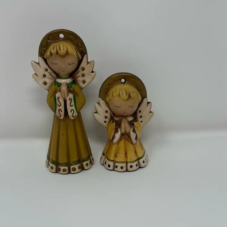 Set of 2 Vintage Gold Holiday Angels
