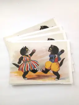 4 x Dancing Cat Vintage Design Greeting Cards and Envelopes