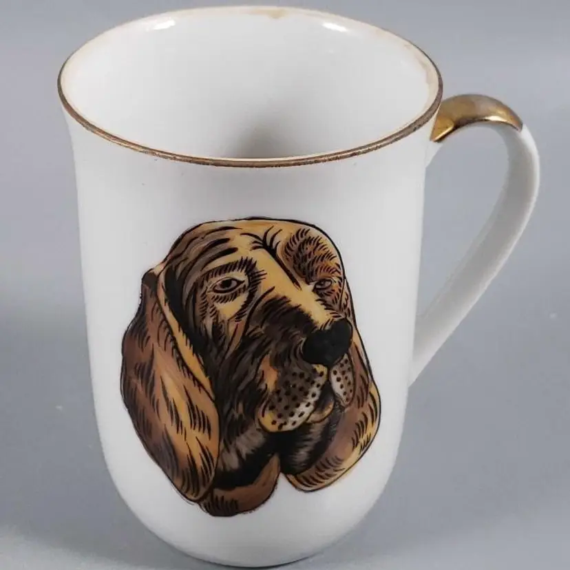 Vintage Hand Painted Hound Dog Porcelain Cup Mug