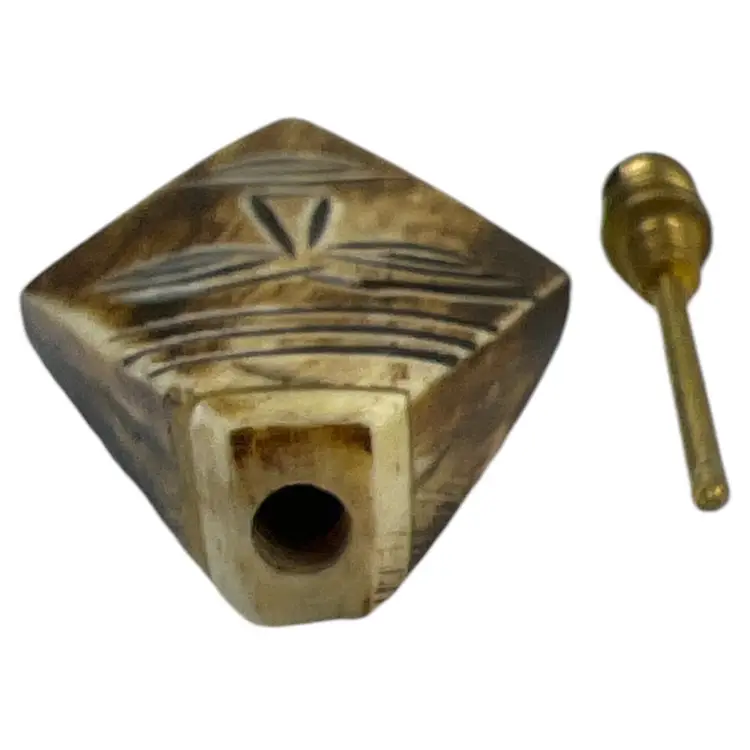 Vintage Tribal Totem Wood Brass Face 70s Perfume Oil Vessel Necklace Pendant