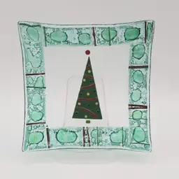 Fused Glass Christmas Tree Green Art Glass Square Plate Trinket Dish