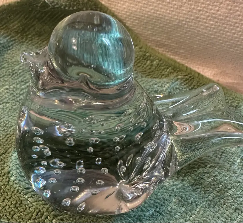 Clear Art Glass Controlled Bubbles Bird Paperweight