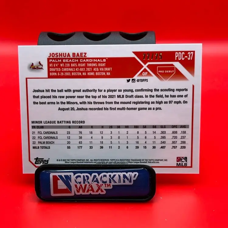 Joshua Baez 2023 Topps Pro Debut Orange Lava Refractor 22/25 St. Louis Cardinals