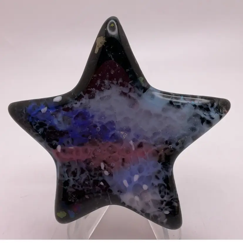 READ Made by Me! Fused Glass 3” Star Galaxy Paperweight Handcrafted Studio Art SOME GLOW