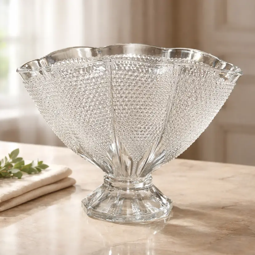 Vintage 1940's LE Smith "Thousand Eyes" Clear Glass Fan Vase, 8" Tall