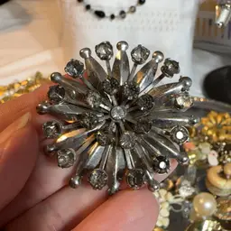 Vintage Silver Tone Floral Rhinestone Brooch