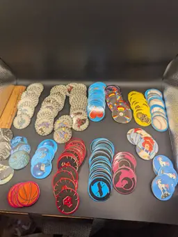 Lot of 230 Vintage 90's Toy Game Pogs Milkcaps Animals, Sports, Zodiac, Etc. With Two Slammers.