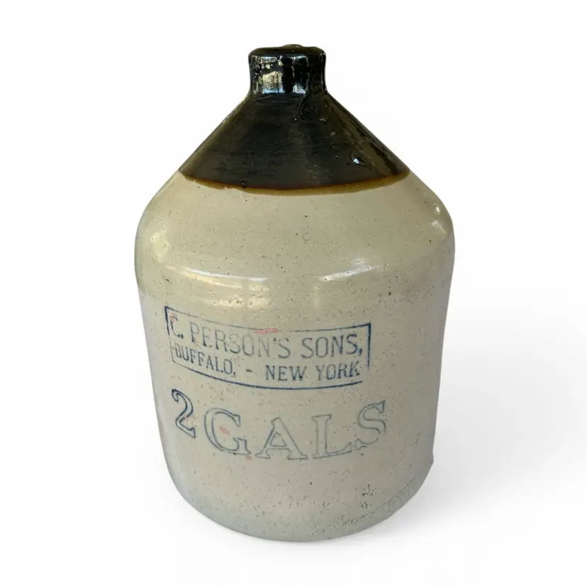 Late 19th Century 2-Gallon Salt Glazed Stoneware Jug from C. Person's Sons, Buffalo, New York.