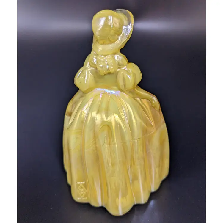 Vintage Boyd Yellow Slag Cadmium Glass "Louise" Colonial Lady Figurine