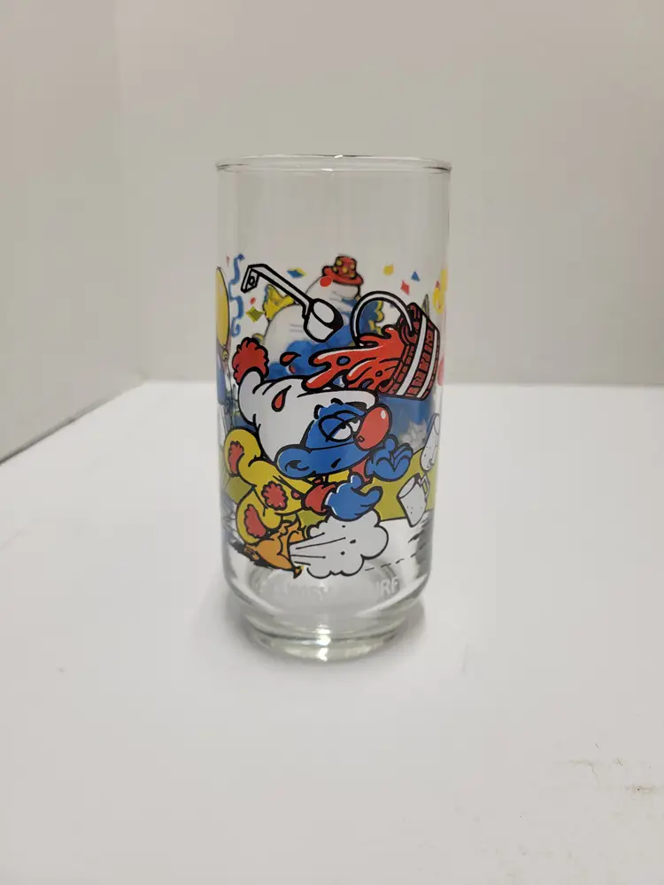 Smurf Drinking Glass "Clumsy Smurf"  Peyo 1983
