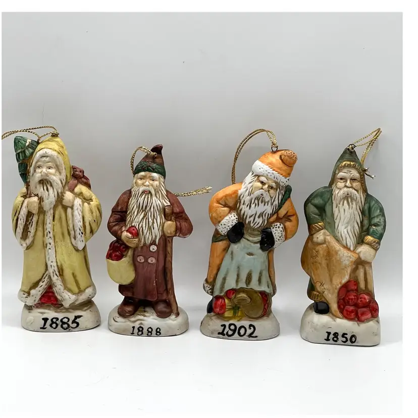 Set Of 4 Memories Of Santa Claus Christmas Tree Ceramic Ornaments 4.5 in Height