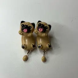 Adorable Pug Earrings, Two Parts, 1 1/4” Long Including Dangling Tail. Made With Polymer Clay