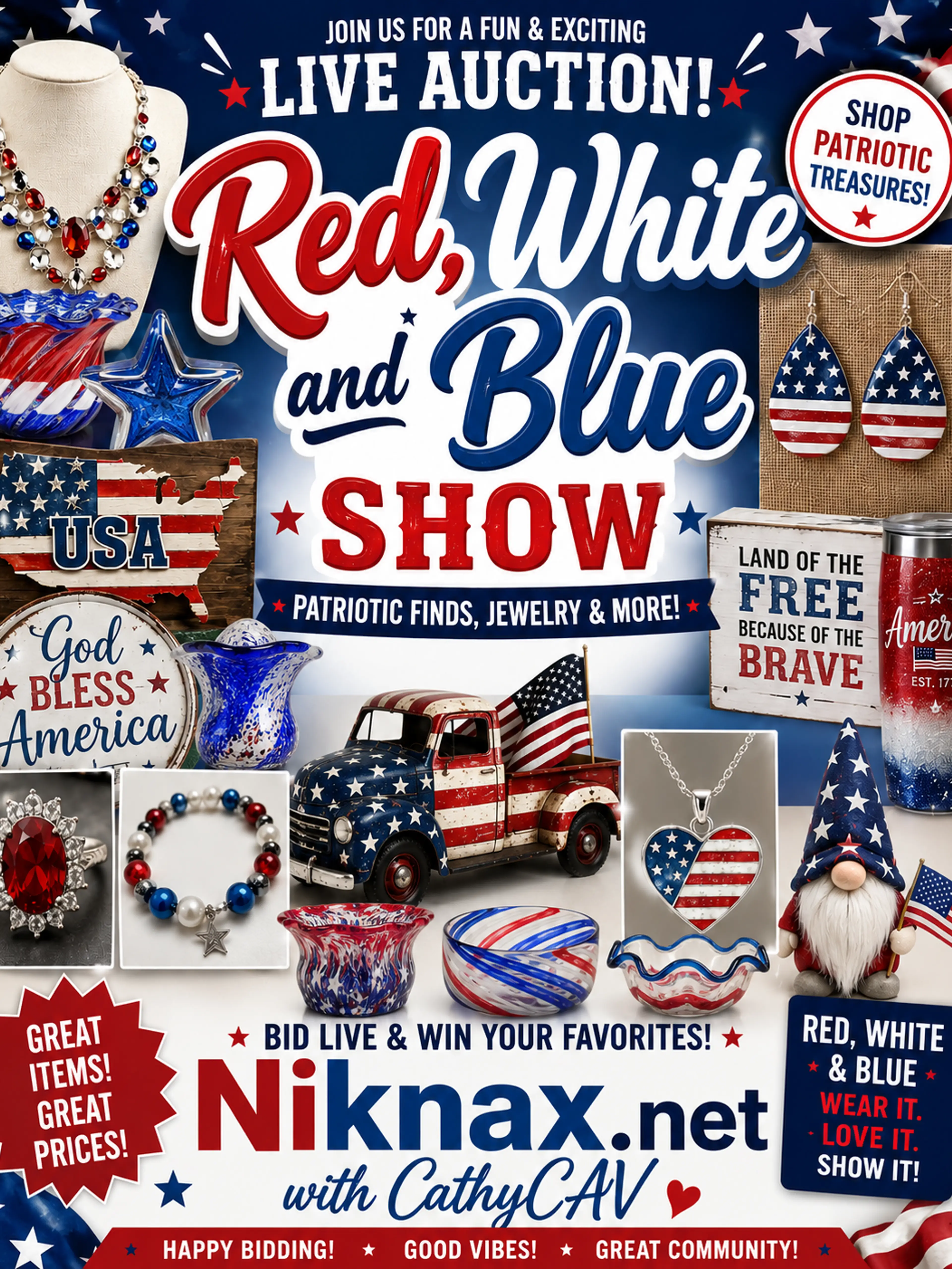 Red, White And Blue Show! Paperweights, Jewelry, Decor & More! 