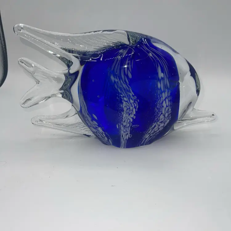 Blown Art Glass Fish Blue Stripe Fish Design 10.5” x 6”