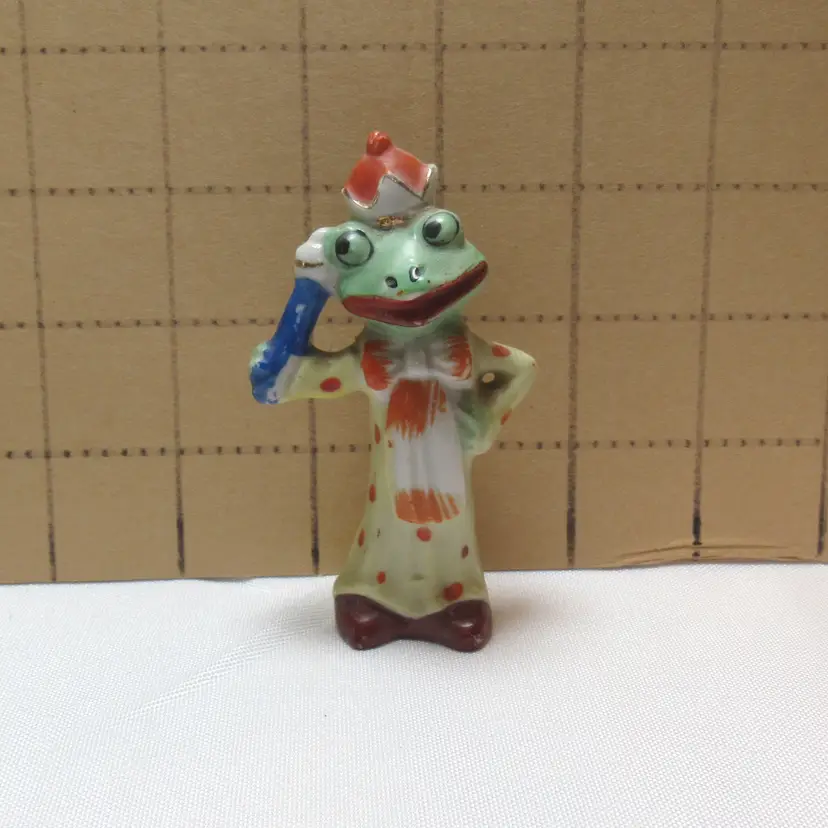 2 Vtg Ceramic Frog Figurines - 1 Royal & 1 Violin Player 1950's