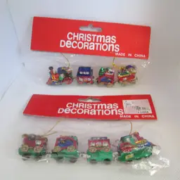 Set of 2 NOS Christmas Train Ornament with Polar Bear Engineer