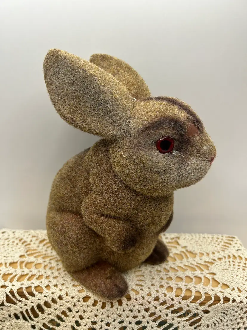 Brown Flocked Bunny 8x6 Some Flocking Missing As Indicating In Photos