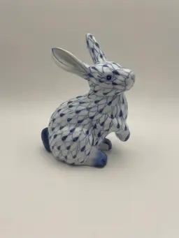 Vintage 80's Andrea by Sadek Porcelain Bunny Rabbit Blue White Fishnet NWT