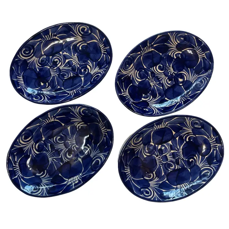 Talavera Guanajuato Blue Oval Serving Plates Set Of 4