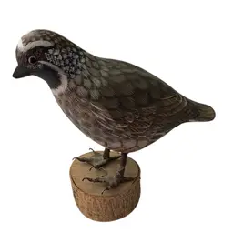 Beautiful 5.75” Tall 6.6” Long Black And White Wooden Bird On Wooden Base.