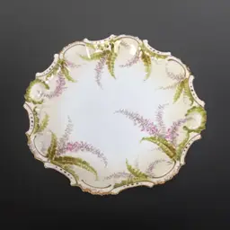 Antique Limoges France LDBC Flambeau Hand Painted Scalloped Edge Plate Pink Green Floral Design Gold Accents Artist Signed