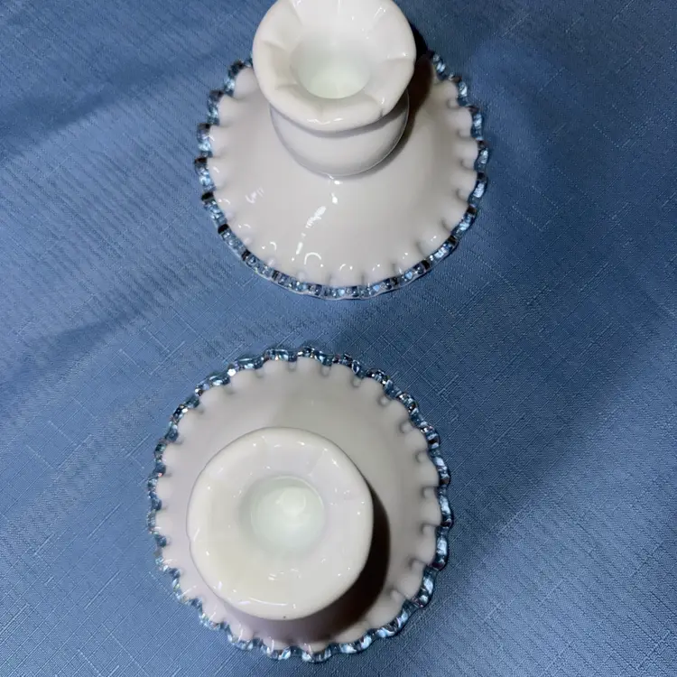Fenton Silver Crest Candleholder Set Ruffeld # 7271
