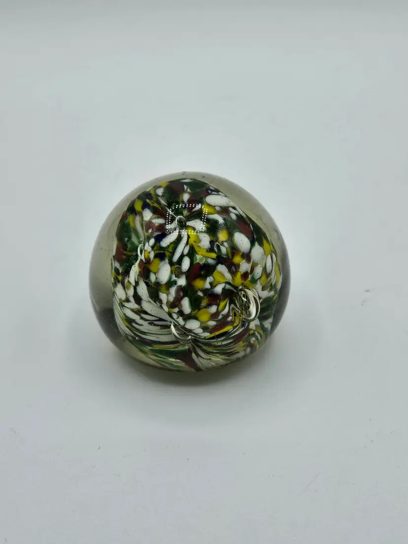 Small Round Confetti White, Red, Blue, Yellow Paperweight