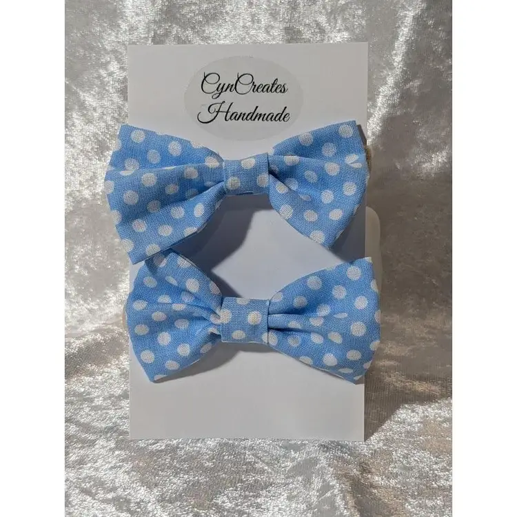 Pigtail Hair Bows - Toddler, Girls, Handmade, Light Blue Polka Dots